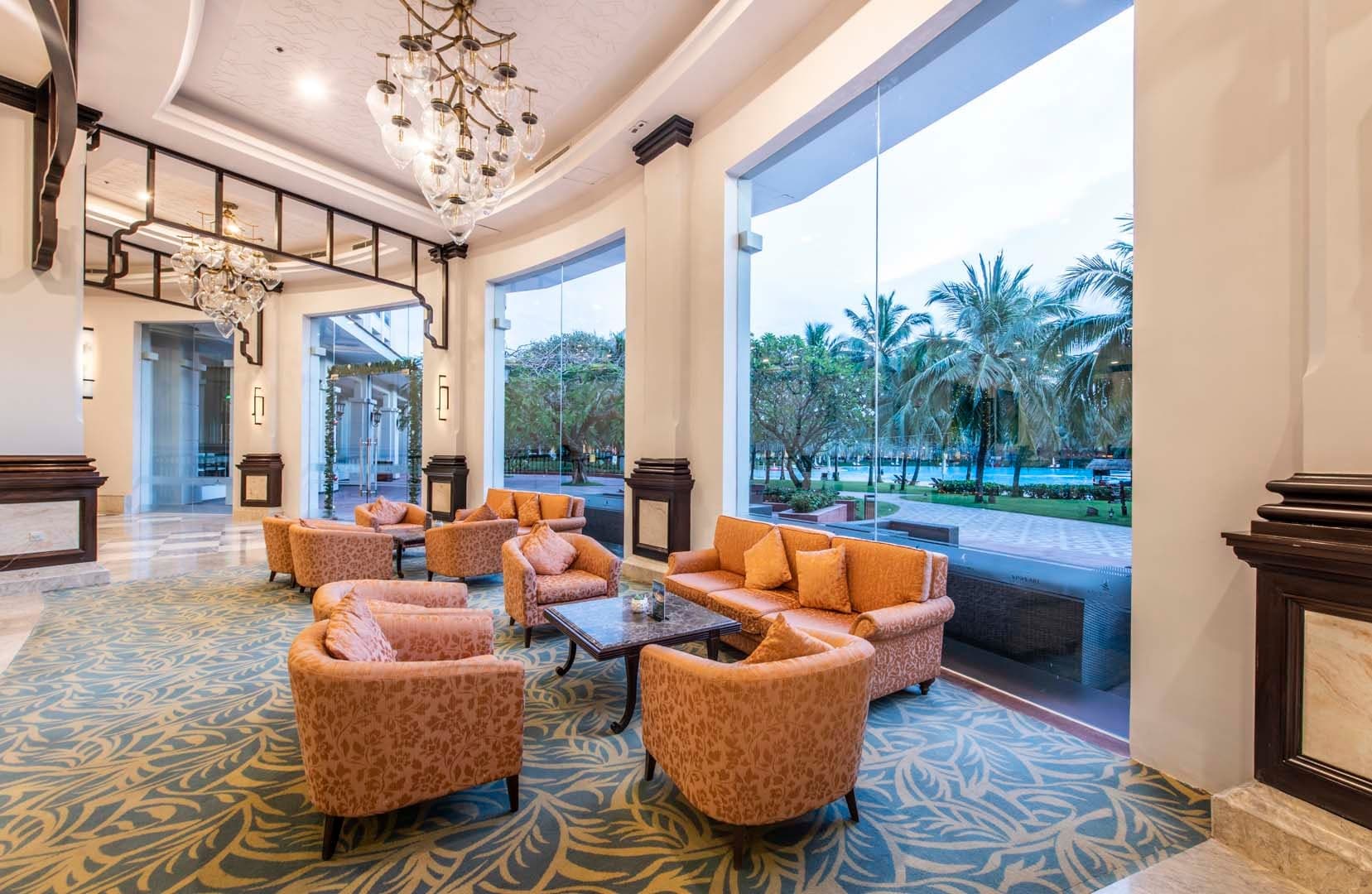 Luxury hotel lobby with tropical gardens — Pai Dai DMC partner property, Thailand