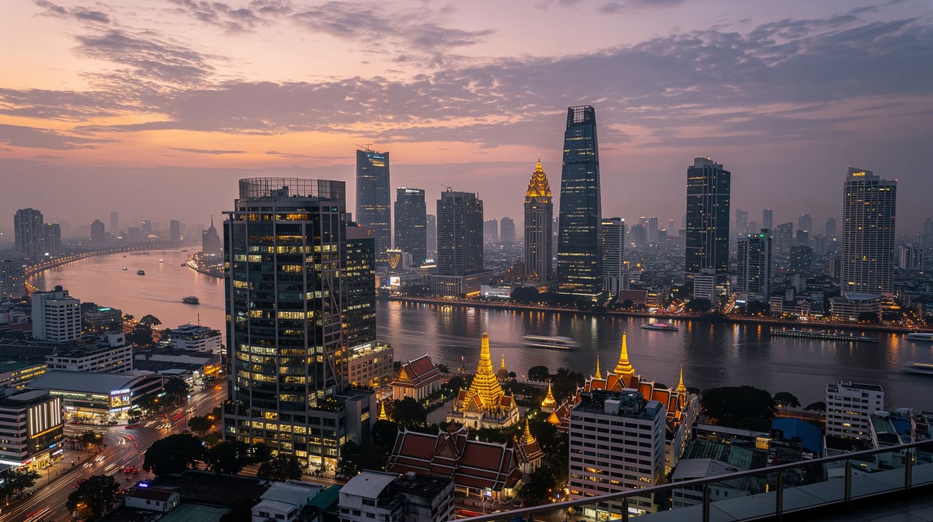 Bangkok skyline at dusk with Chao Phraya River — Pai Dai DMC Thailand operations