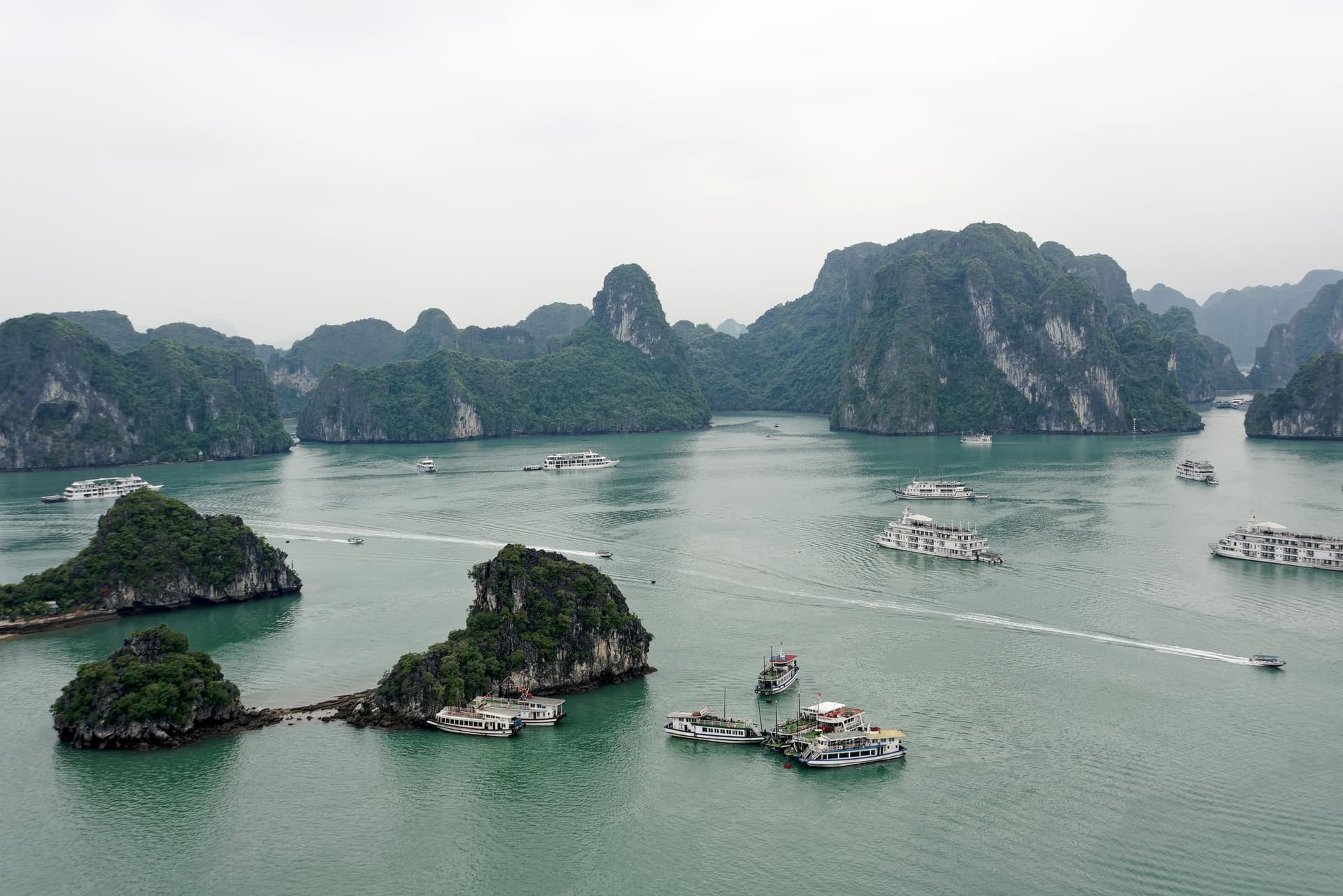 The limestone islands of Ha Long Bay, the northern finale of the combined Vietnam and Cambodia journey.