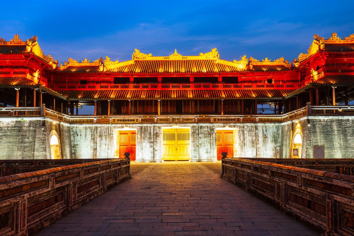 The Imperial City in Hue, lit at dusk, a highlight of the central leg.