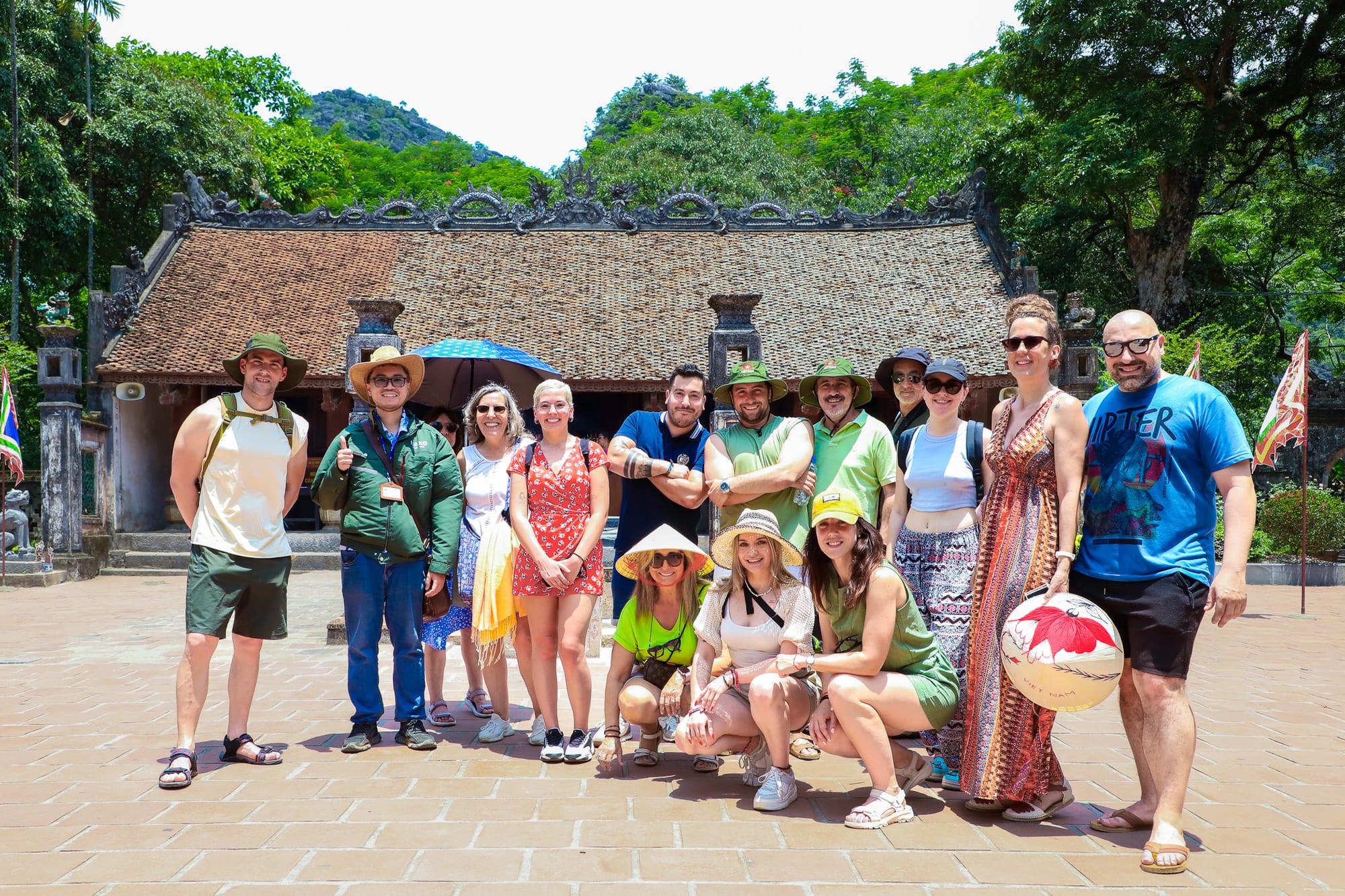 The private group of sixteen at a heritage temple on the south-to-north route.